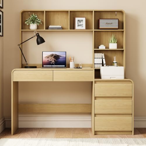 55.1" Computer Desk with Hutch & 4 Storage Drawers