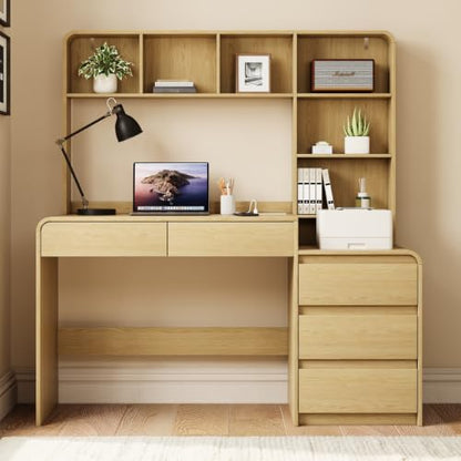 55.1" Computer Desk with Hutch & 4 Storage Drawers