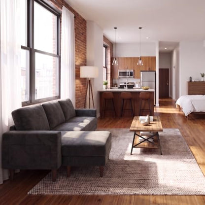 72" L Shaped Sofa Couches for Small Spaces, Apartment Charcoal Gray