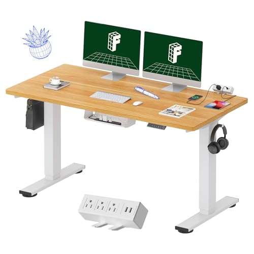 FLEXISPOT EN2 55"x28" Whole-Piece Standing Desk with Power Strip, Maple