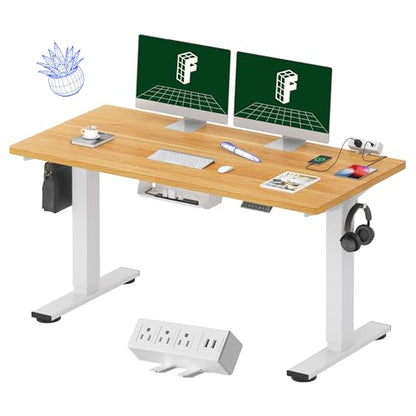 FLEXISPOT EN2 55"x28" Whole-Piece Standing Desk with Power Strip, Maple