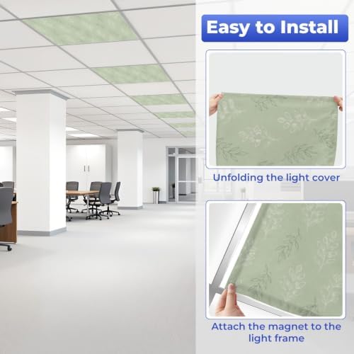 4 Pcs Fluorescent Light Covers for Ceiling Lights Botanical floral leaves Magnetic Light Filters Decorative for Classroom Office Hospital Home 4x2 Ft