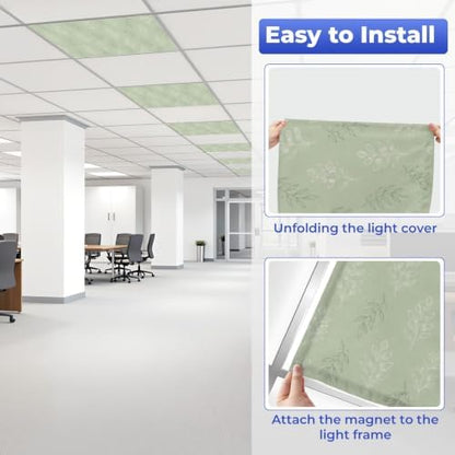 4 Pcs Fluorescent Light Covers for Ceiling Lights Botanical floral leaves Magnetic Light Filters Decorative for Classroom Office Hospital Home 4x2 Ft