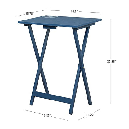 SAMM Navy Trey Table Set with Compass Accent Includes Four Trey Tables and Stand