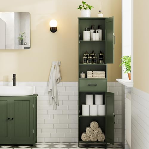 67" H Tall Bathroom Storage Cabinet with Barn Doors and Drawer