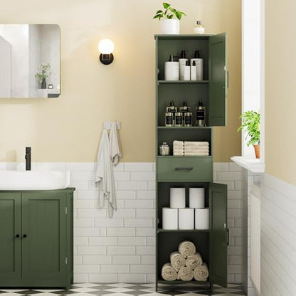 67" H Tall Bathroom Storage Cabinet with Barn Doors and Drawer