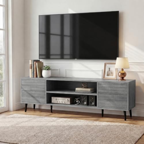 58 Inch Mid-Century Modern TV Stand with Storage, Gray