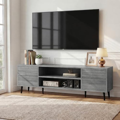 58 Inch Mid-Century Modern TV Stand with Storage, Gray