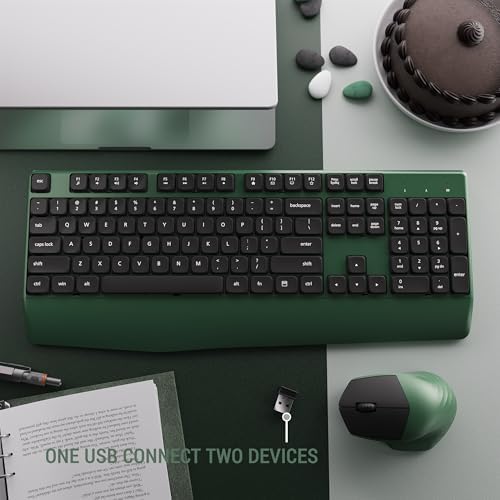 MPTOG Ergonomic Wireless Keyboard and Mouse Combo, Dark-Green Black