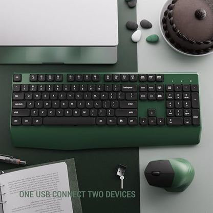 MPTOG Ergonomic Wireless Keyboard and Mouse Combo, Dark-Green Black