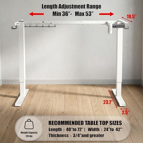 SHW Electric Height Adjustable Standing Desk Frame for 40"~72" Table Tops