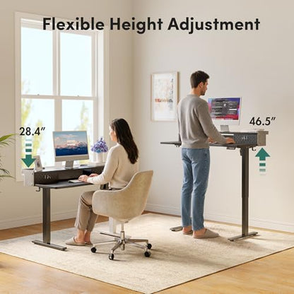 FEZIBO 48 X 24 Inch Standing Desk with Storage, Adjustable Height Sit Stand Desk with Sliding Pegboard Organizer, Felt Wall Bumper, Monitor Arm Compatible for Home Office Workstation, Black