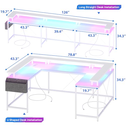 U Shaped Computer Desk 79 Inch Reversible l Shaped Gaming Desk