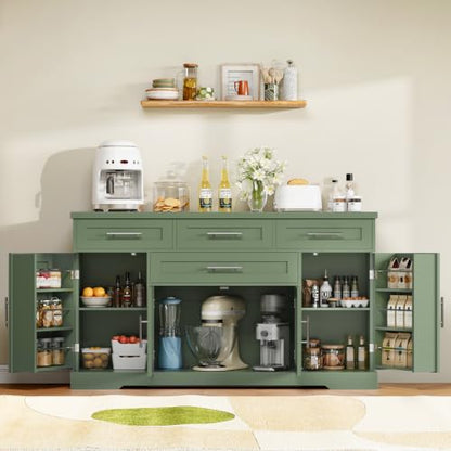 54" Sideboard Cabinet, Kitchen Buffet Cabinet with Storage, Olive Green