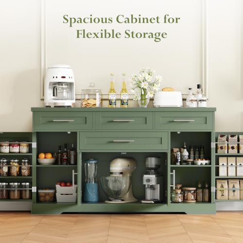 54" Sideboard Cabinet, Kitchen Buffet Cabinet with Storage, Olive Green