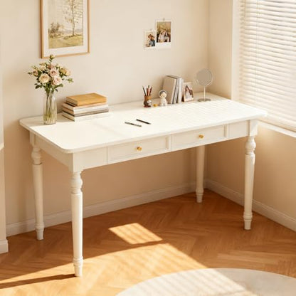 48in Rubber Wood Desk with Two Drawers,Home Writing Tables with Storage