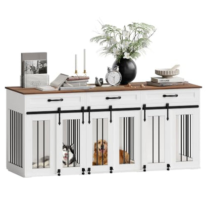71'' Large Dog Crate for 2 Dogs,Dog Crate with 3 Drawer