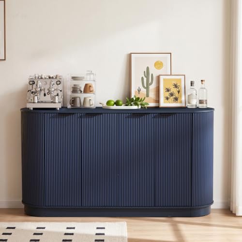 Modern Sideboard Buffet Cabinet with Storage, 59” Curved Credenza,Blue