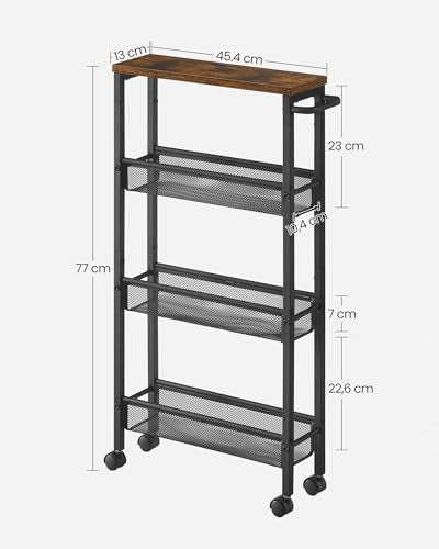 4-Tier Slim Rolling Storage cart with Wheels, 5.1 Inches, Metal