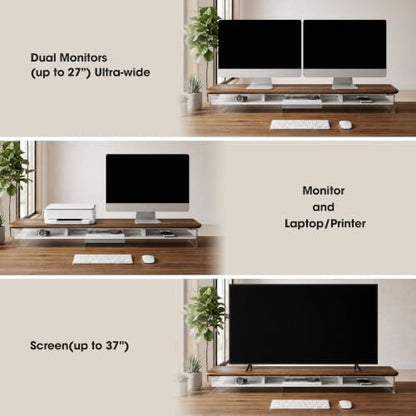 Fenge 42.5" Dual Monitor Stand with Clear Acrylic Legs, Brown