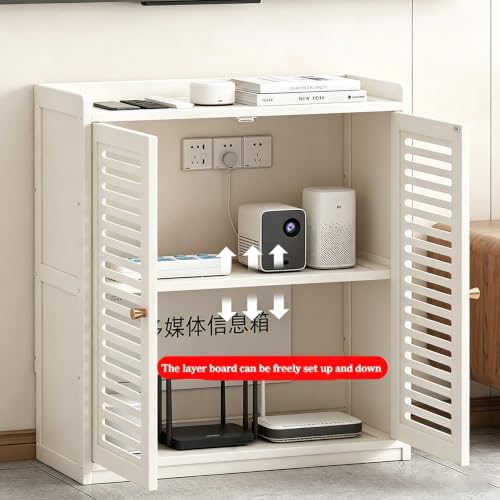 Router Storage Cabinet with Adjustable Shelves, Ventilated Doors, White