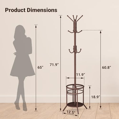 Coat Rack Freestanding, Metal Coat Rack with Umbrella Holder