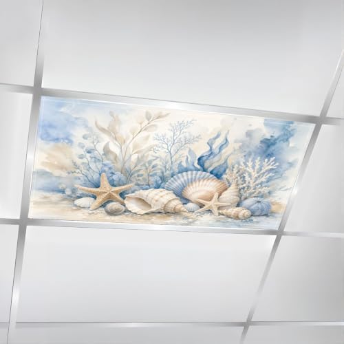 4 Pcs Fluorescent Light Covers for Ceiling Lights beige shells stars pebbles Magnetic Light Filters Decorative for Classroom Office Hospital Home 4x2 Ft