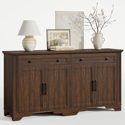 63" Sideboard Buffet Cabinet, Large Credenza with Drawers Walnut