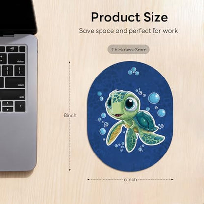 Oval Mouse Pad 6x8in Non-Slip for Laptop,Cartoon Turtle