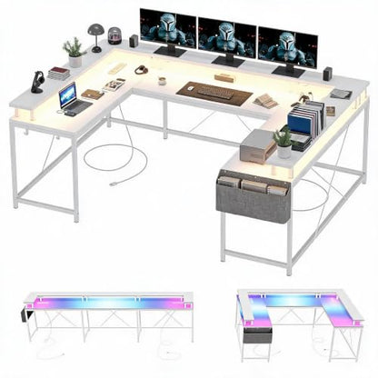U Shaped Computer Desk 79 Inch Reversible l Shaped Gaming Desk
