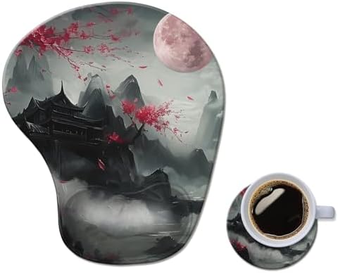 Ergonomic Mouse Pad with Wrist Rest,Comfortable Computer Gel Mouse Pad Wrist Support for Laptop,Pain Relief Mousepad with Non-Slip PU Base Cherry Blossom