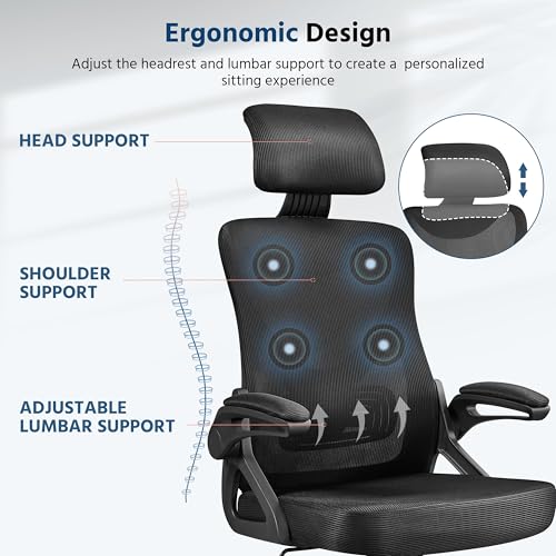 Ergonomic Office Chair with Headrest, Lumbar Support, Black