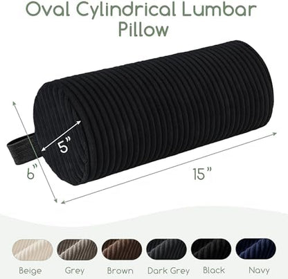 HIGOGOGO Lumbar Roll Lumbar Support Pillow for Office Chairs, Cars, and Gaming Chairs, Back Cushion with Washable Cover & Adjustable Strap to Relieve Back Pain and Improve Posture, 15"x6"x5", Black