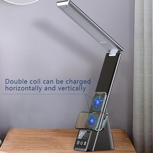 AYI Multi-Functional Wireless Charging Lamp with LED Display, Alarm Clock, 3 Color Light Modes, Foldable & Portable, 15W Fast Wireless Charger Stand for Smartphones, Smartwatches, Earbuds, N61 White.