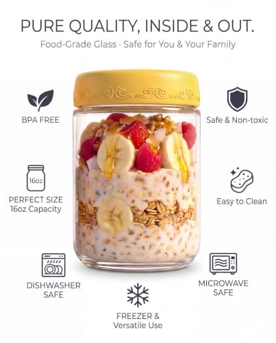 6-pack 16 oz Overnight Oats Containers with Lids