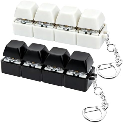 2 PCS White & Black Keyboard Fidget Toy, Keyboard Fidget Keychain 4-in-1 Keyboard Decompression Button Finger Clicker Toys, Button Stress Relief Fidget Gifts to Relief Stress (General)