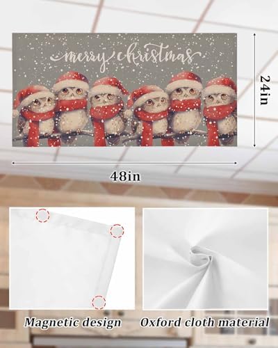 Christmas Red Magnetic Fluorescent Light Covers for Ceiling Lights 2 x 4 Feet,Snowflakes Vintage Owl Watercolor Grey Office Classroom Kitchen Drop Ceiling Light Covers Filters Shade Panel 2 Packs