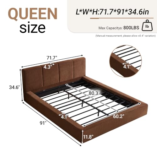 Queen Cloud Bed Frame with Cushion Headboard and 360° Foam Surround