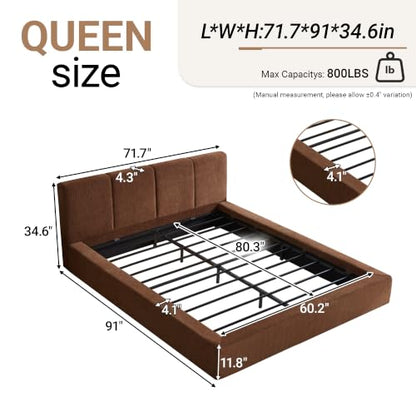 Queen Cloud Bed Frame with Cushion Headboard and 360° Foam Surround