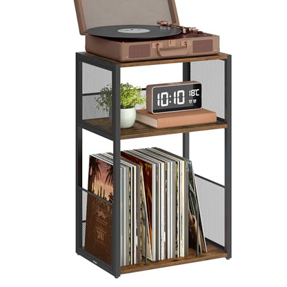 3-Tier Record Player Stand, Vinyl Record Storage up to 100 Albums