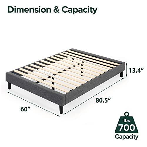 Curtis Upholstered Platform Bed Frame, Mattress Foundation, Wood Slat Support, No Box Spring Needed, Easy Assembly, Grey, Queen