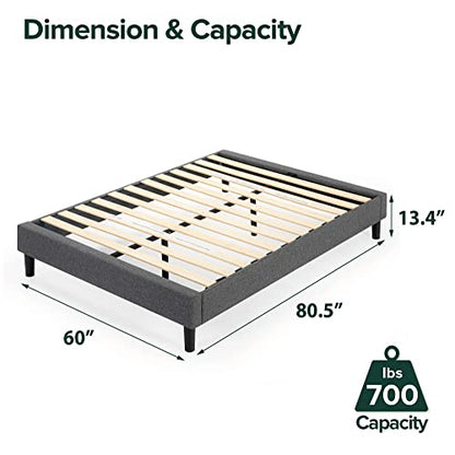 Curtis Upholstered Platform Bed Frame, Mattress Foundation, Wood Slat Support, No Box Spring Needed, Easy Assembly, Grey, Queen