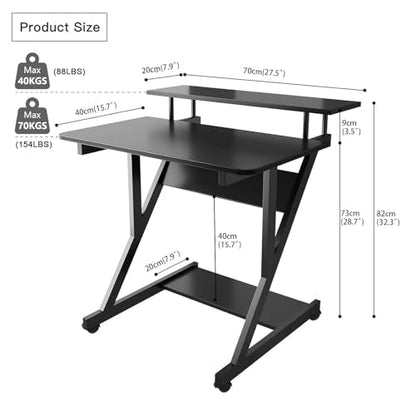 Computer Desk for Small Spaces, 27.5 inch Small Computer Desk, 3 Tier Compact Desk with Monitor Shelf and Bottom Storage Shelves, Space Saving Desk, Black