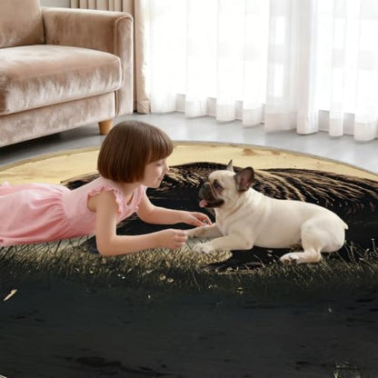 Bear Round Area Rug - 6.6ft Western Bear Round Rug for Living Room, Wildlife Circle Rugs Soft Non-Slip Carpet for Bedroom Kiks Room Dining Table Decor Mat