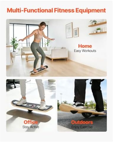 Balance Board Wobble Board - 3 Adjustable Levels - Wooden Trainer for Core Strength, Stability, Standing Desk, Yoga - 441lbs Capacity