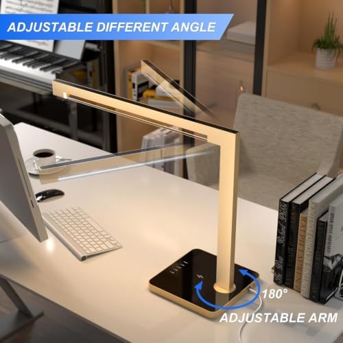 Dimmable Desk Lamp with Charging Station, 15W CCT Table Lamp