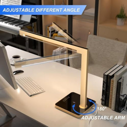 Dimmable Desk Lamp with Charging Station, 15W CCT Table Lamp