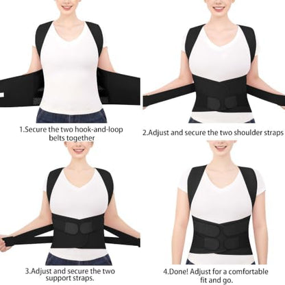 Posture Corrector for Women and Men, Back Brace Posture Corrector with Full Back Support, Adjustable Shoulder Brace and Waist Belt, Back Straightener Posture Trainer for Upper Back, Neck, Shoulder and Lower Back Pain Relief, Scoliosis, Hunchback (Black...