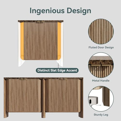 31.5" Fluted Sideboard Buffet Cabinet with Storage, Natural Oak