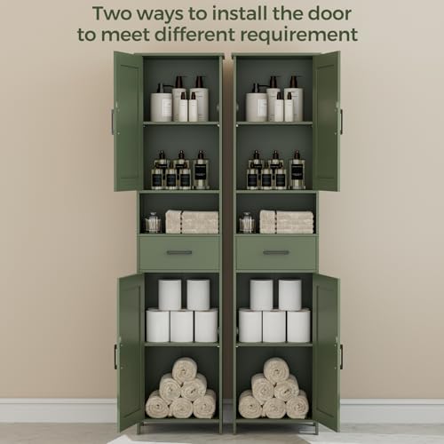 67" H Tall Bathroom Storage Cabinet with Barn Doors and Drawer